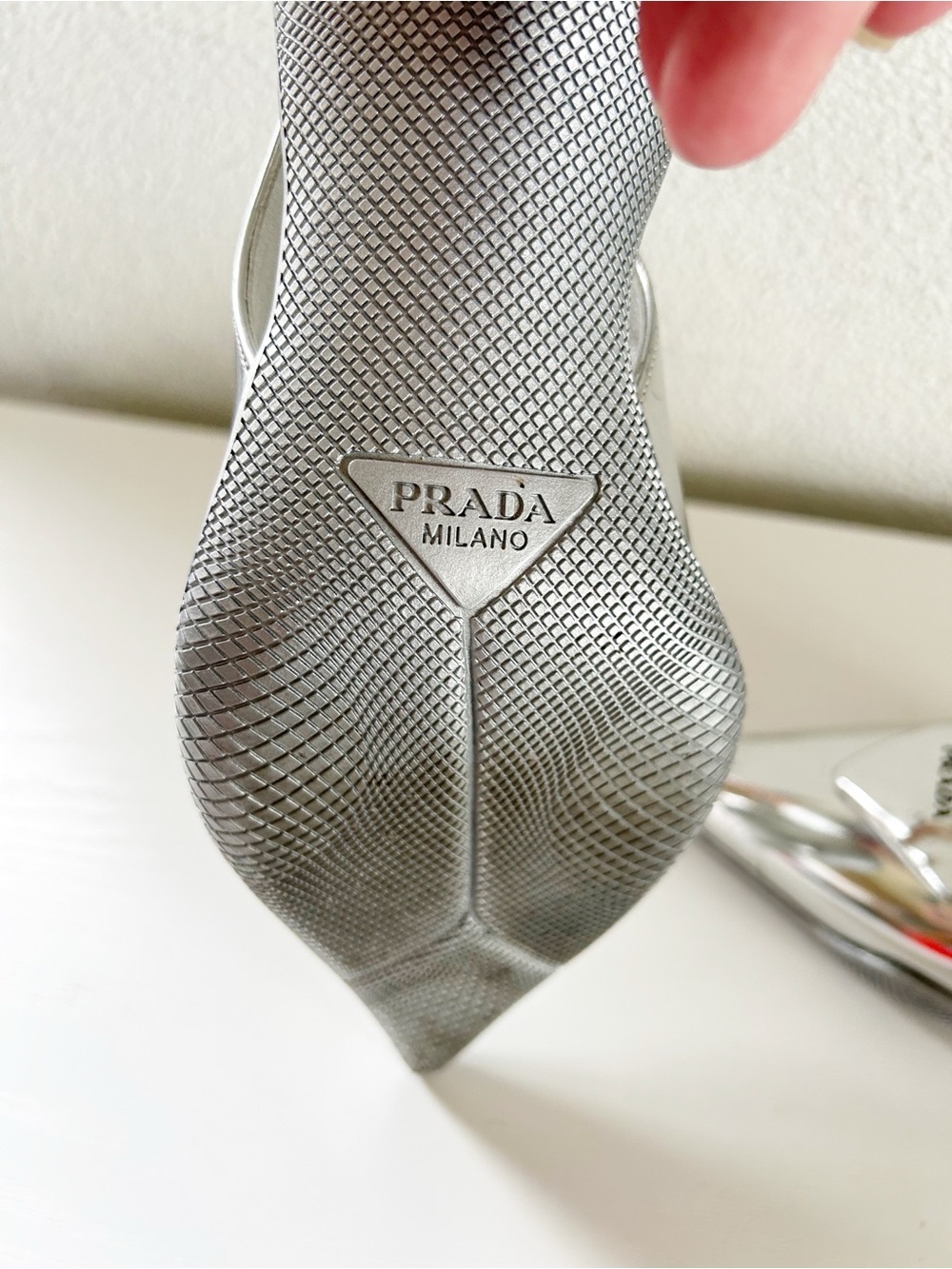 Prada Silver Metallic Slingback Heels Triangle Logo Size EU 41 - Picture 13 of 15